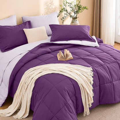 MUXHOMO Queen Comforter Set with Sheets Brown - 7 Pieces Bed in a Bag