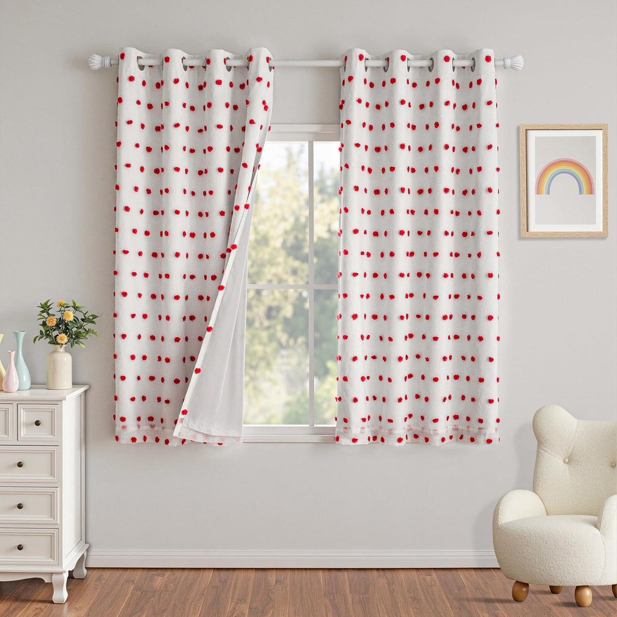 MYSKY HOME Kids Blackout Curtains for Boys Bedroom 84 Inch Long 100% Light Blocking Cute Curtains for Playing Room 2 Panels Grommet Nursery Drapes with Rainbow Pom Pom Sheer 2 Layered 50W x 84L
