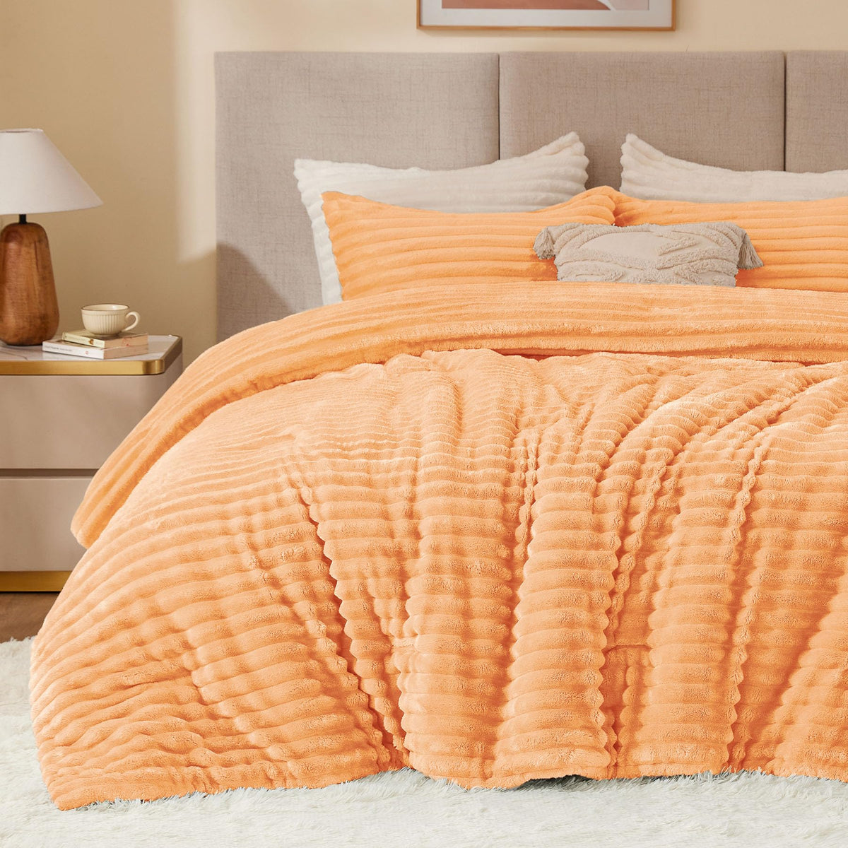 BEDELITE Fleece Queen Comforter Set, Fluffy Bed Set, Pink