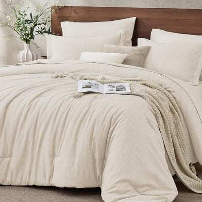 JOLLYVOGUE Queen Comforter Set 7 Pieces Dark Green, Cationic Dyeing Bed in a Bag Queen, Double-Tone Bedding Set with Down Alternative Comforter, Sheets, Pillowcases & Shams