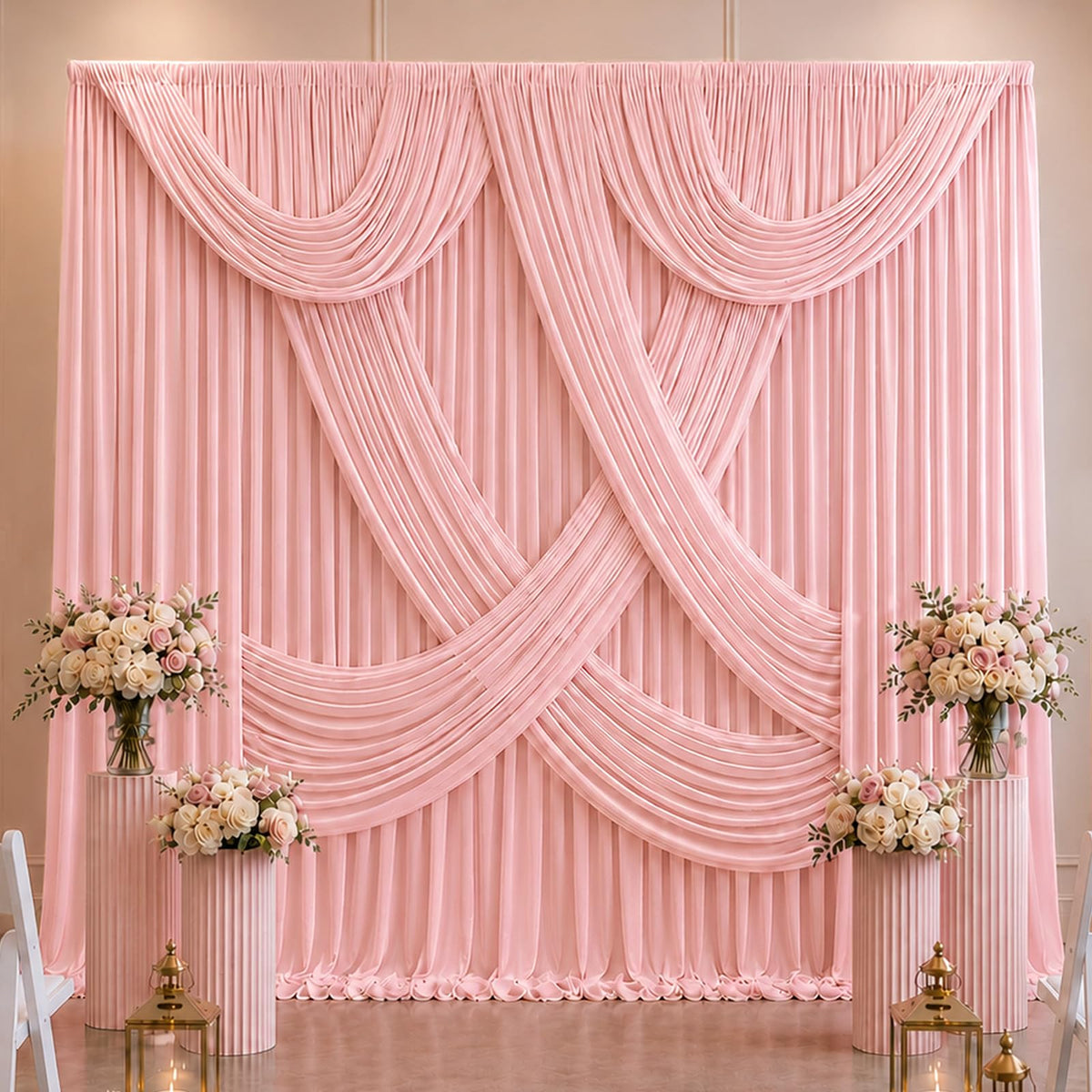 10x10ft Wrinkle Free Ivory Backdrop Curtain for Parties Soft Fabric Drapes Wedding Ivory Curtain Backdrop for Birthday Party Decorations Background for Photography 5x10ft,2 Panels
