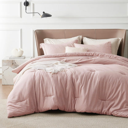 Bedsure Queen Size Comforter Sets, Beige Cationic Dyed Bedding Set 3 Pcs