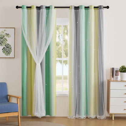 XiDi Curtains for Girls Bedroom Decor, Rainbow Blackout Curtains for Kids/Little Girl Room Decor, Unicorn Wall Decals,Pink Purple Green,63 x 34 inches,1 Panel