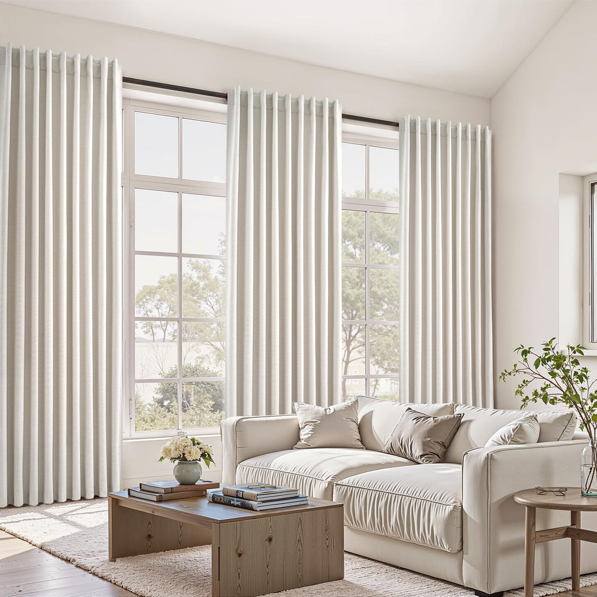 Topfinel Cream Linen Blackout Curtains 84 Inch Long for Bedroom Living Room, Ivory Pinch Pleat Back Tab Full Blackout Drapes Farmhouse Boho Curtains for Window, White Neutral Curtains 52" X 84" 7 FT