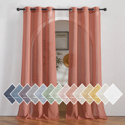 NICETOWN Semi Sheer Linen Ivory Curtains for Bedroom, W52xL84, 2 Panels