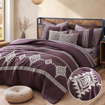 MaiRêve Embroidery Queen Comforter Set 7 Pieces Burnt Orange Bed in a Bag