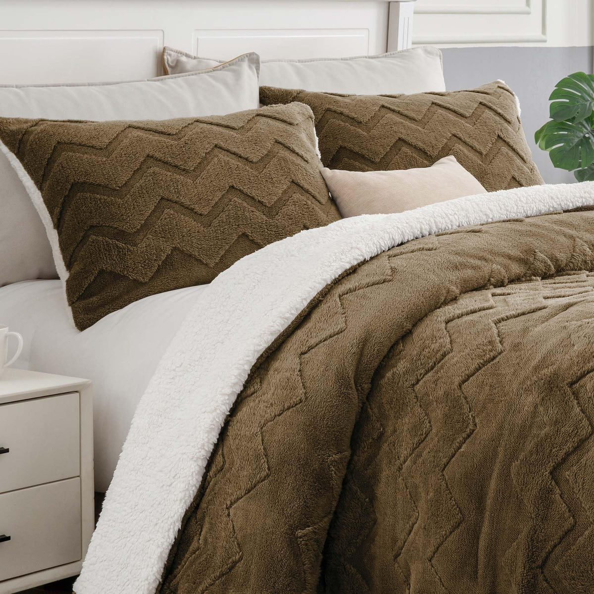 BEDELITE Fluffy Sherpa Queen Comforter Set,Grey