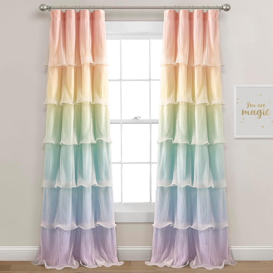 Lush Decor Rainbow Ombre Nerina Light Filtering Window Curtain Panels Pair 36" W x 84" L Rainbow - Rainbow Curtains - for Kids Bedroom - Nursery Decor