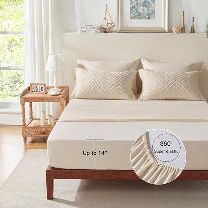 Zzlpp Queen Comforter Set 7 Piece, Beige Bed in a Bag Queen Bedding Sets