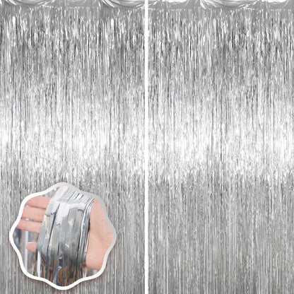 Voircoloria Laser Pink Foil Fringe Backdrop Curtains,3.3x6.6ft, 2 Pack