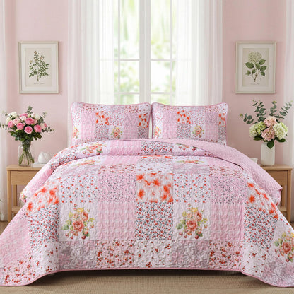 Mybedsoul Boho Quilts Queen Size, Patchwork Floral Bedding Set, Blue