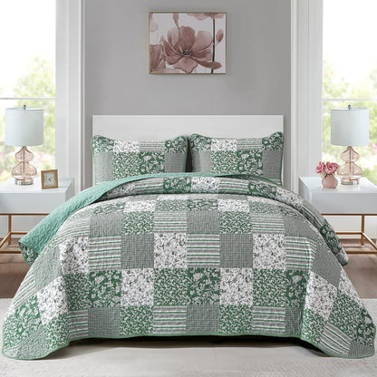 Mybedsoul Boho Quilts Queen Size, Patchwork Floral Bedding Set, Blue