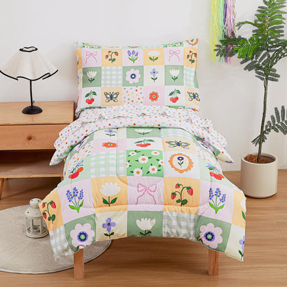 Mooreeke Toddler Bedding Sets for Girls,4 Pieces Blue Ocean Animals Printed