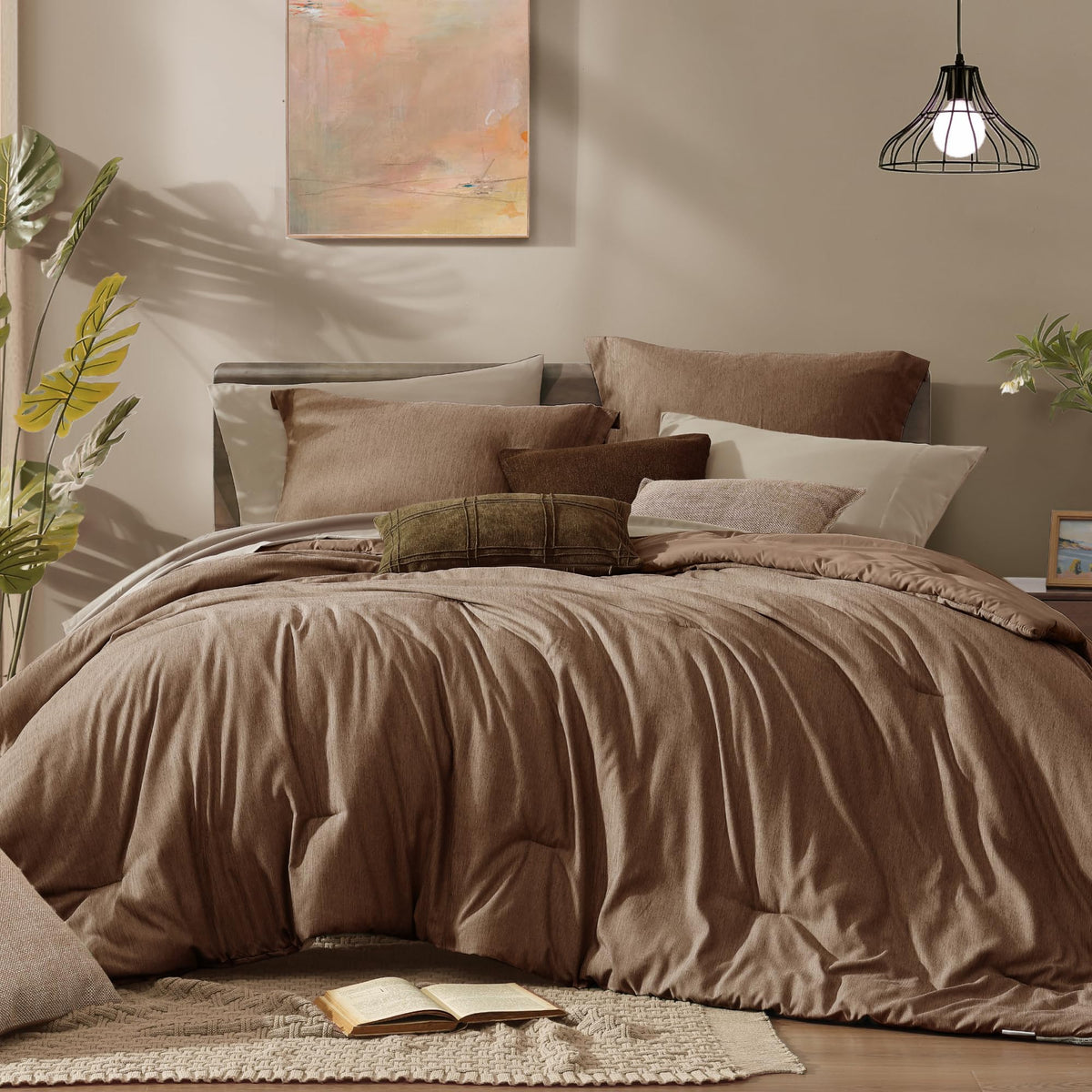 Monbix King Size Comforter Set Olive Green 7 Pieces Bed in a Bag