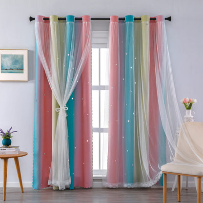 XiDi Blackout Curtains for Girls Bedroom Decor Pink Kids Rainbow Curtains