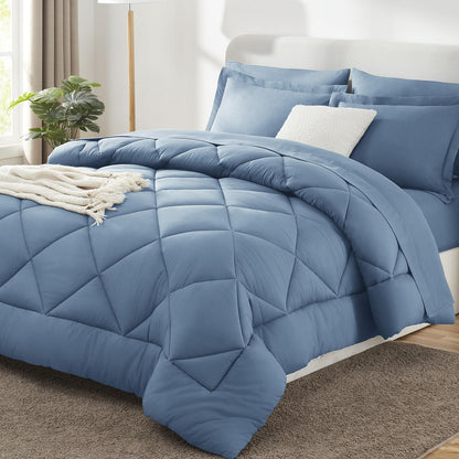 CozyLux Queen Comforter Set 88"x88" Dark Grey - 7 Piece Bed in a Bag