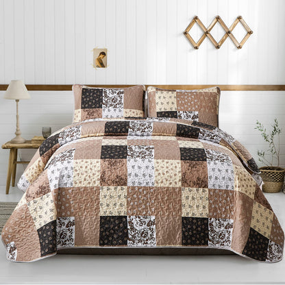 Mybedsoul Boho Quilts Queen Size, Patchwork Floral Bedding Set, Blue