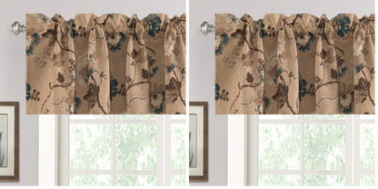 H.VERSAILTEX Blackout Curtain Valances for Kitchen Window/Living Room/Bathroom Privacy Added Rod Pocket Home Decoration Winow Valance, 52" W x 18" L, Floral in Sage and Brown