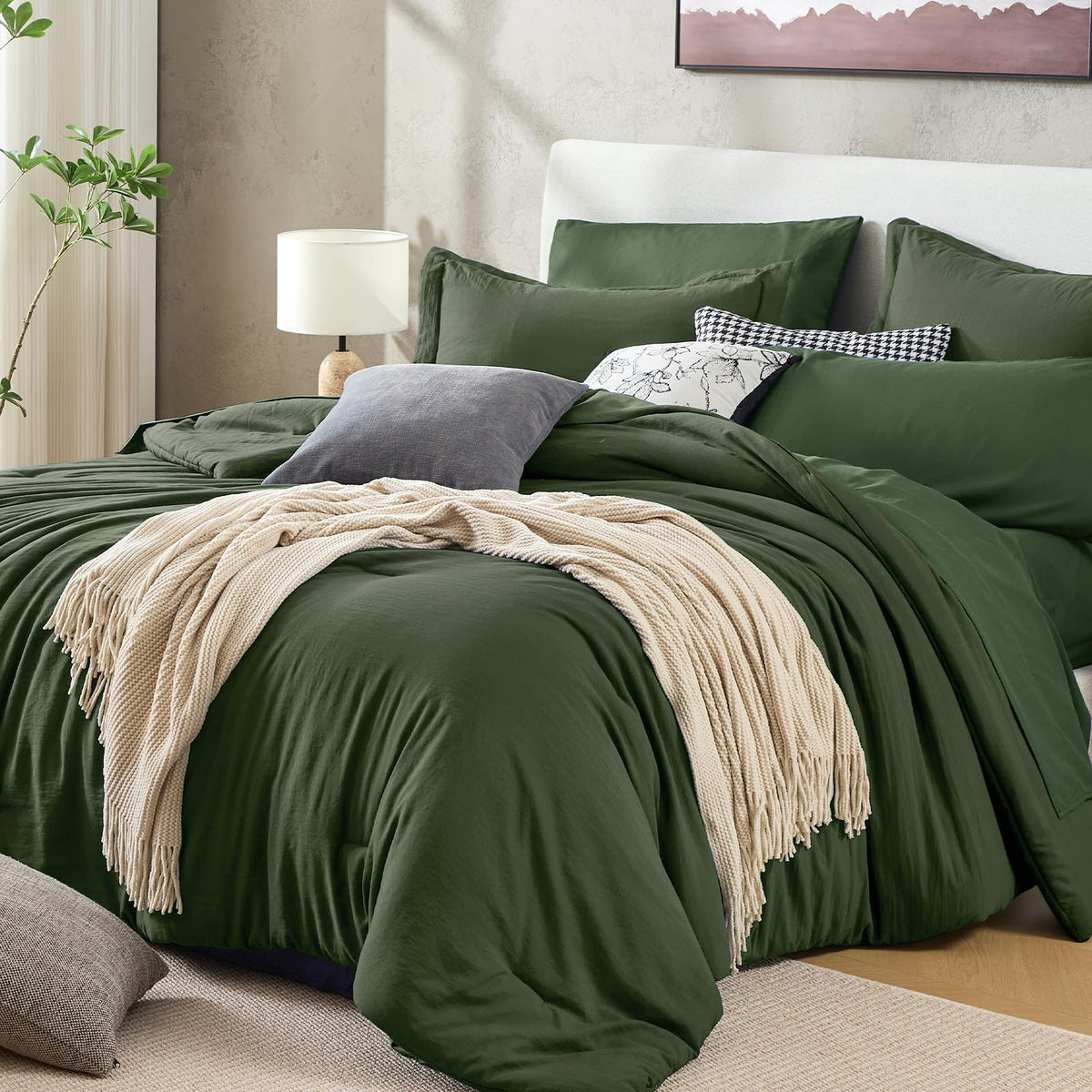 Sasttie Navy Blue Queen Comforter Set 7-Piece, Pre-Washed Bed in a Bag