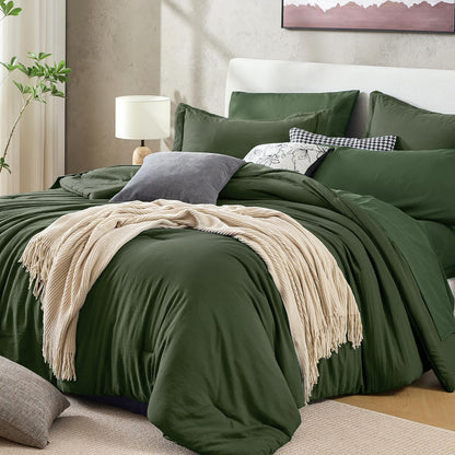 Sasttie Navy Blue Queen Comforter Set 7-Piece, Pre-Washed Bed in a Bag