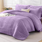 FreshCulture Comforter Set Seersucker 7 Pieces, All Season Bedding Set Queen, Bed in a Bag Comforter Set with 1 Comforter, 1 Flat Sheet, 1 Fitted Sheet, 2 Pillowcases and 2 Pillow Shams, Dark Grey