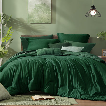 Monbix King Size Comforter Set Olive Green 7 Pieces Bed in a Bag