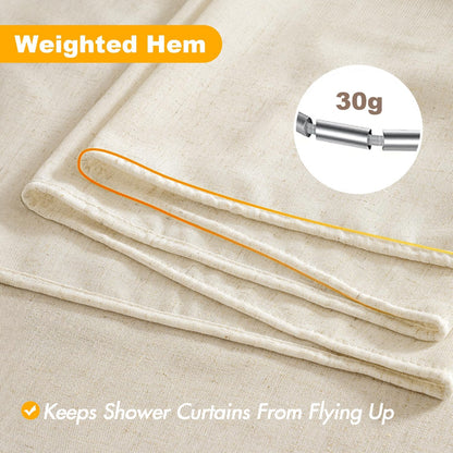 MIULEE Linen Buttonhole Fabric Shower Curtain Natural 72*72" 12 Metal Hooks