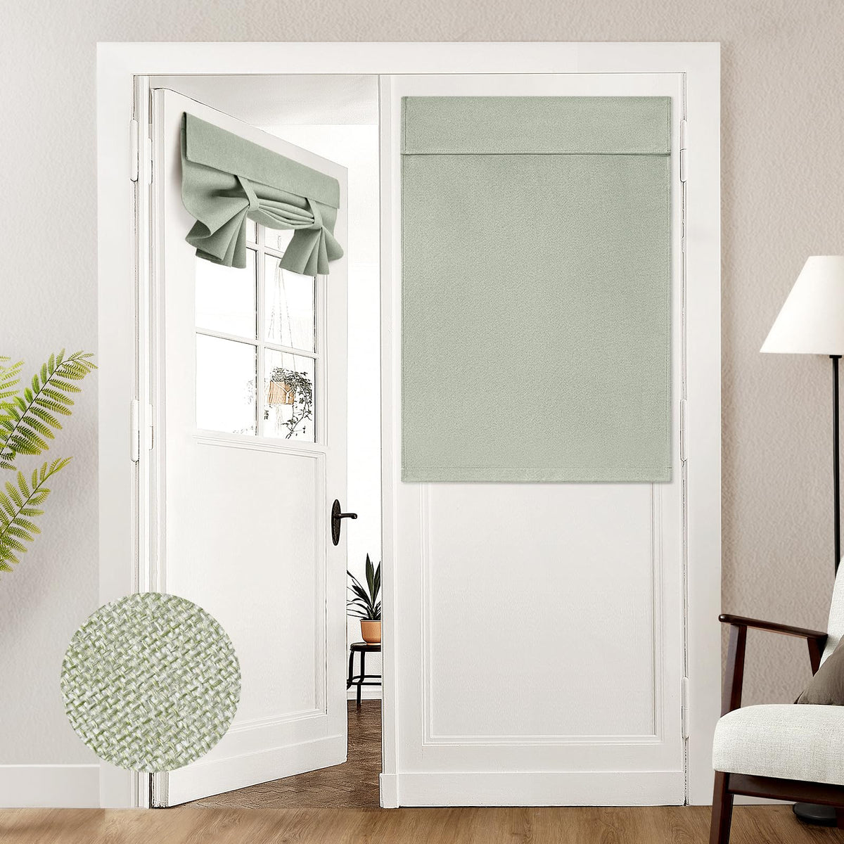 HOMEIDEAS 100% Blackout Linen Door Curtains for French Door 26x68 Inch