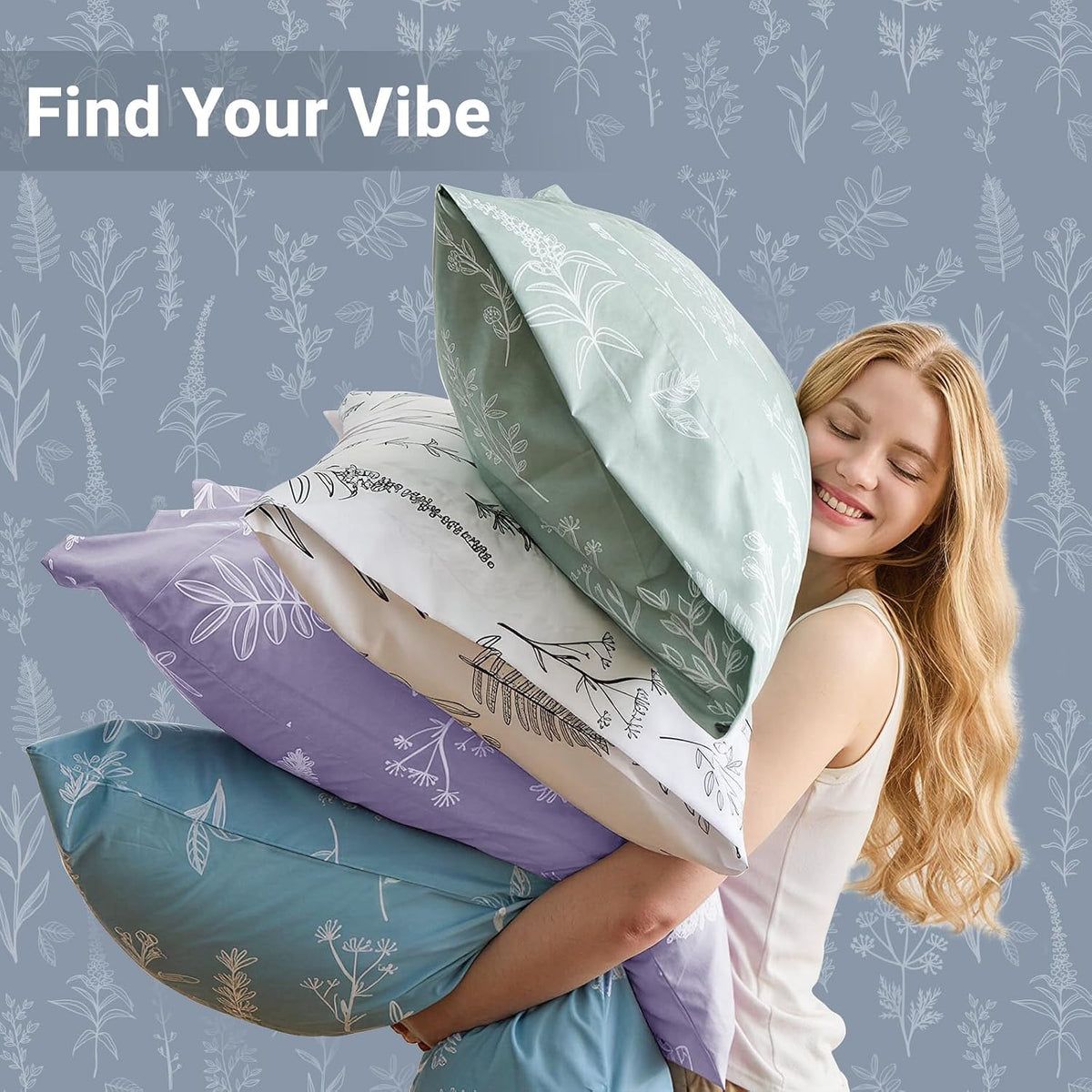 MUXHOMO Duvet Cover King Size, 3-Piece Floral Grey-Blue Bedding Set
