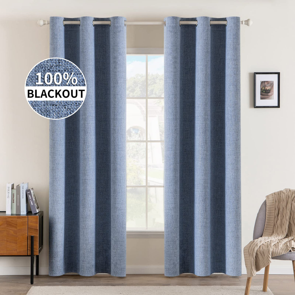 MIULEE 100% Blackout Linen Curtains for Bedroom 52x90 Inches Natural Beige