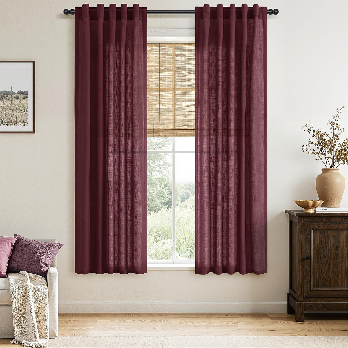Nanspring Linen Kitchen Window Curtains Over Sink for Cafe 36x36 Inch Cream