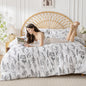 MUXHOMO Duvet Cover King Size, 3-Piece Floral Grey-Blue Bedding Set