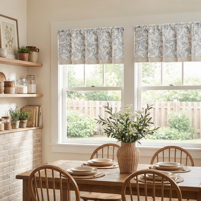 jinchan Linen Valance Curtain Farmhouse 16 Inch 1 Panel Blue on Beige