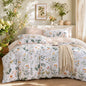 MUXHOMO Duvet Cover King Size, 3-Piece Floral Grey-Blue Bedding Set