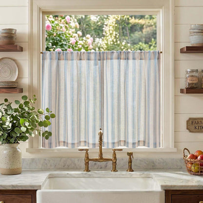 jinchan Linen Striped Tier Curtains for Kitchen Windows Green 26 x 24 inch