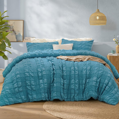 BEDELITE Queen Comforter Set, Seersucker Bedding Set 3 Pieces, Cream