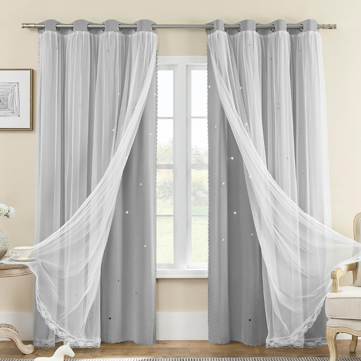 XiDi Blackout Curtains for Girls Bedroom Decor Pink Kids Rainbow Curtains