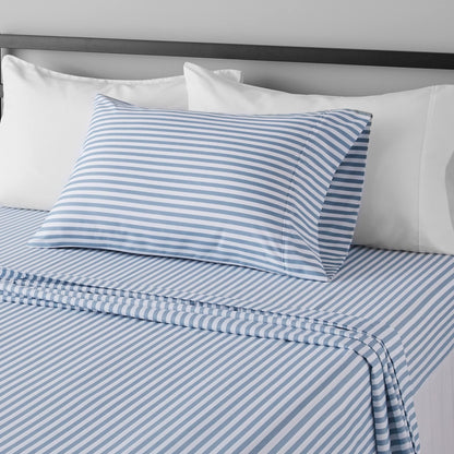 Amazon Basics Lightweight Super Soft Easy Care Breathable Microfiber 4 Piece Bed Sheets Set with 14-Inch Deep Pockets, Full, Navy Blue, Solid