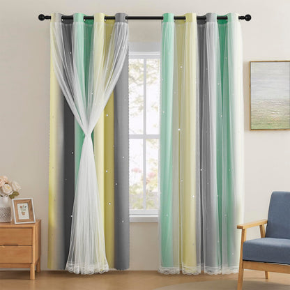 XiDi Curtains for Girls Bedroom Decor, Rainbow Blackout Curtains for Kids/Little Girl Room Decor, Unicorn Wall Decals,Pink Purple Green,63 x 34 inches,1 Panel