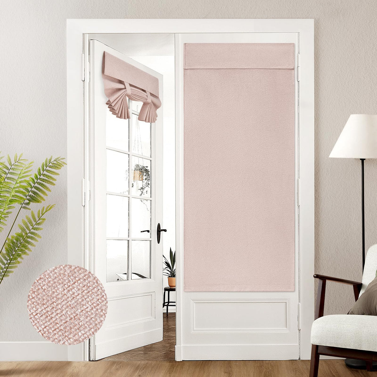 HOMEIDEAS 100% Blackout Linen Door Curtains for French Door 26x68 Inch