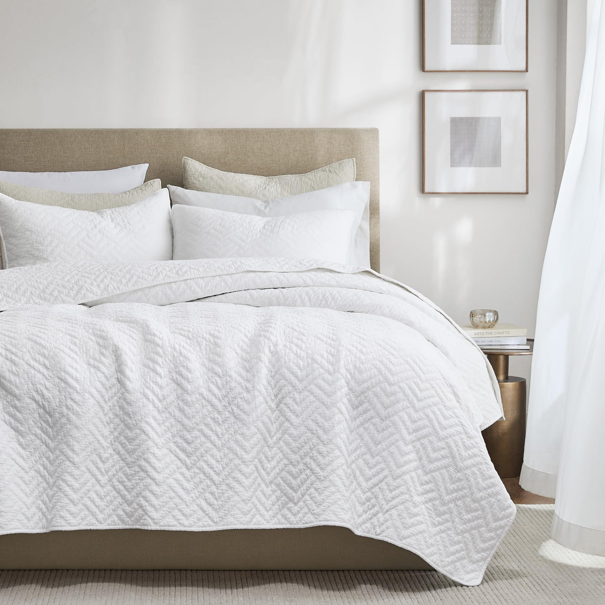 palassio Beige 100% Cotton Quilt Queen Size Bedding Sets with 2 Pillow Shams, Textured Lightweight Soft Bedspread Shabby Chic Coverlet, Neutral Quilted Comforter Bed Cover for All Season, 3 Pieces