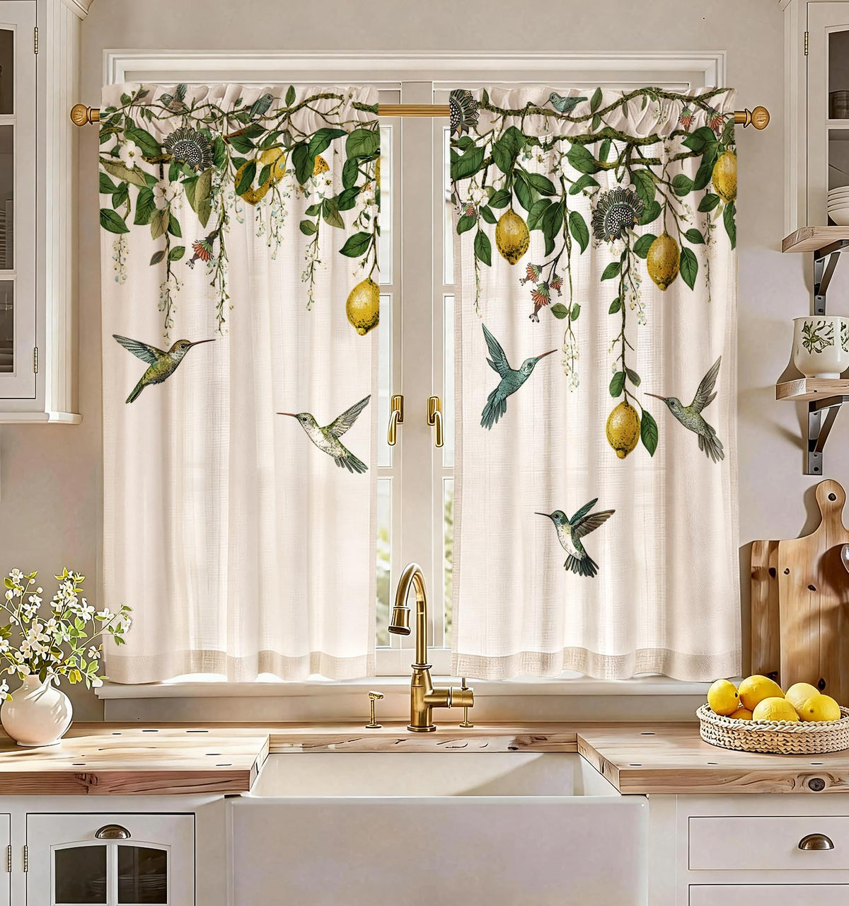 Miss Adola 36 Inch Length Kitchen Tier Curtains Pumpkin Leaf Cafe Curtains