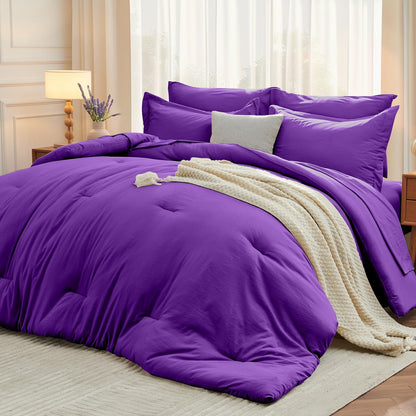 MUXHOMO Queen Comforter Set 7 Pieces, Soft Bed in a Bag, Olive Green