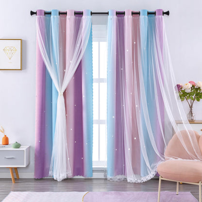 XiDi Curtains for Girls Bedroom Decor, Rainbow Blackout Curtains for Kids/Little Girl Room Decor, Unicorn Wall Decals,Pink Purple Green,63 x 34 inches,1 Panel