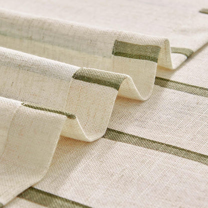 jinchan Linen Striped Tier Curtains for Kitchen Windows Green 26 x 24 inch