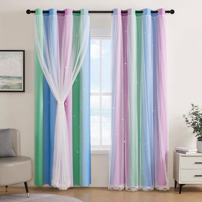 XiDi Curtains for Girls Bedroom Decor, Rainbow Blackout Curtains for Kids/Little Girl Room Decor, Unicorn Wall Decals,Pink Purple Green,63 x 34 inches,1 Panel