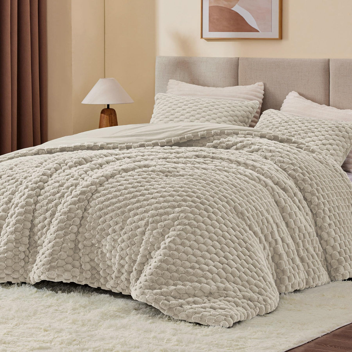 BEDELITE Fluffy Queen Comforter Set, Dark Grey Fleece Bed Set 3 Pieces