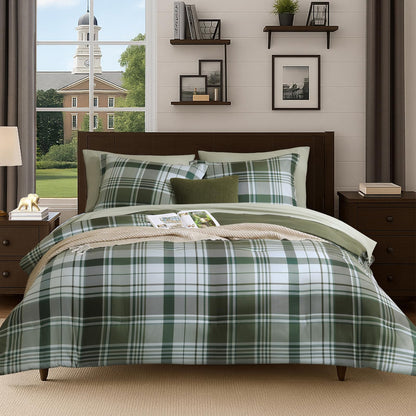 MaiRêve Plaid Queen Comforter Set Navy Blue 7 Pieces Bed in a Bag