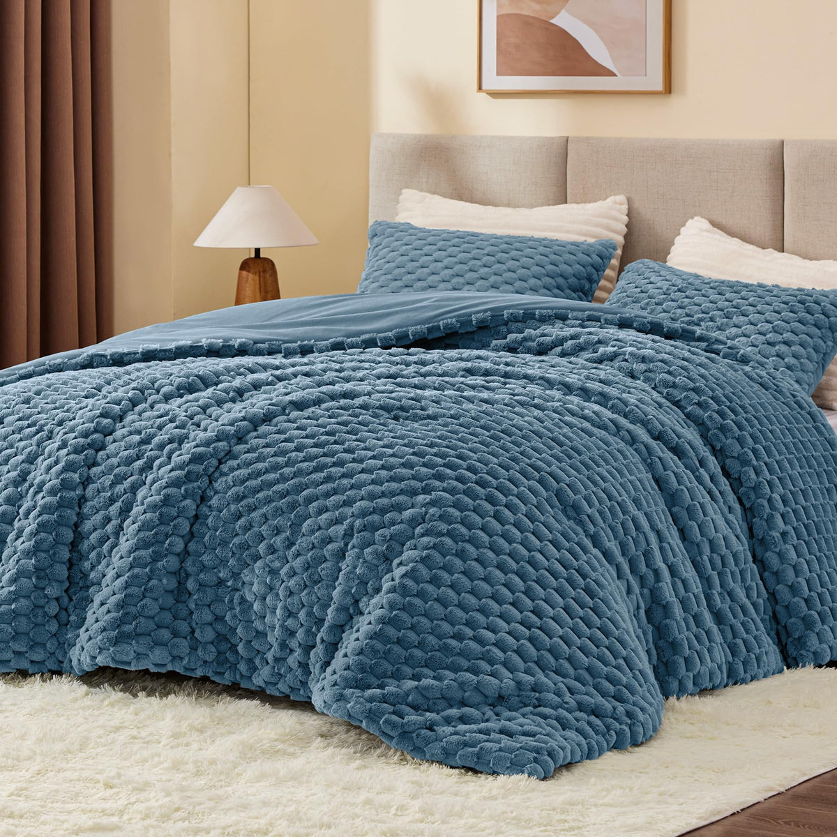 BEDELITE Fluffy Queen Comforter Set, Dark Grey Fleece Bed Set 3 Pieces