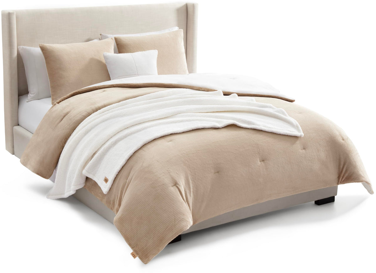 UGG Remina Queen Comforter Set with Throw Blanket & Pillow, 5-Piece, Beige